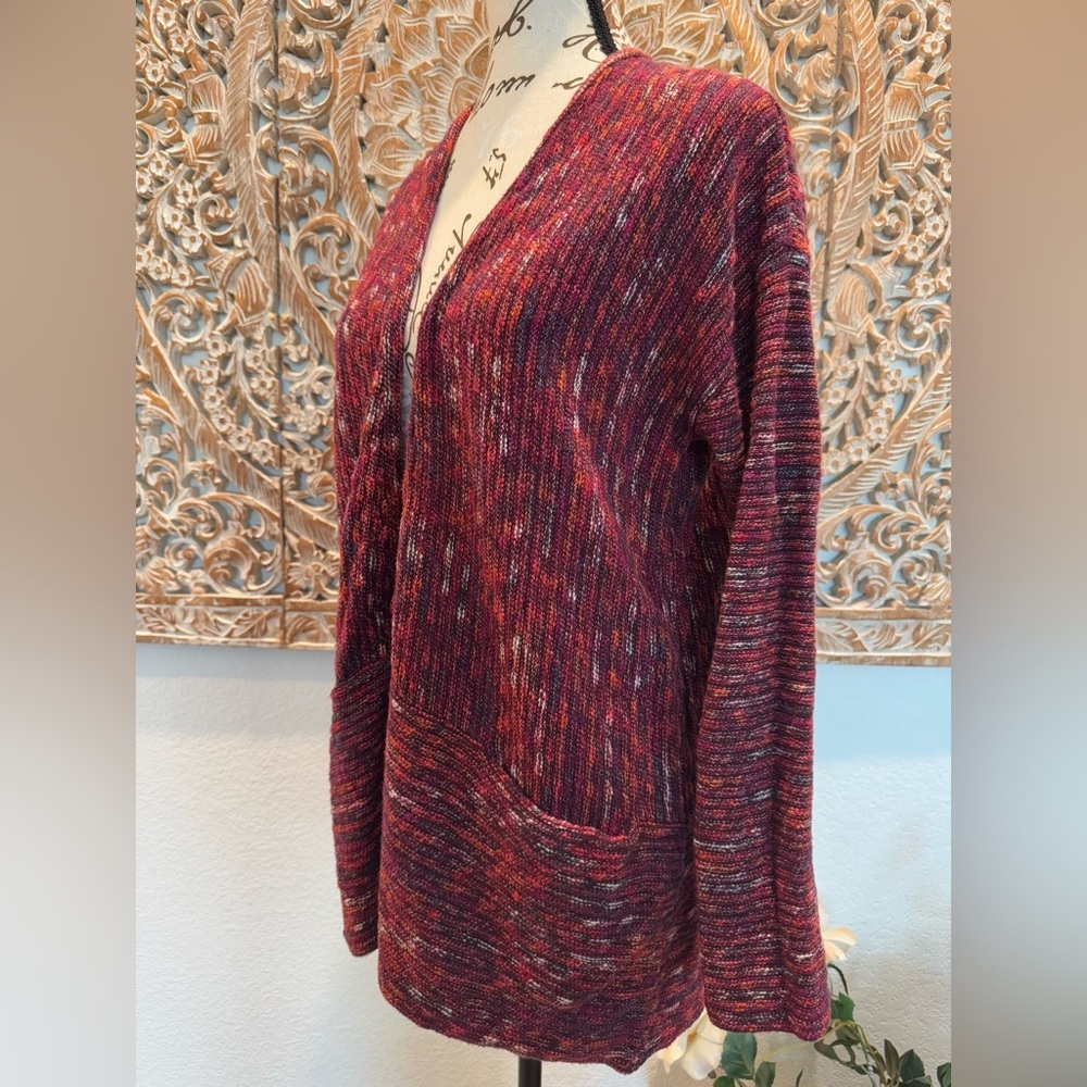 J. Jill Burgundy Multicolor, Front Pockets, Sweater Cardigan- size M - Picture 4 of 9